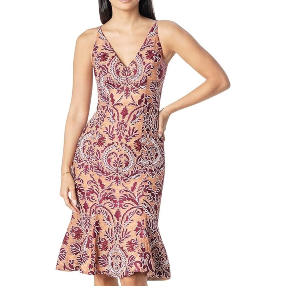 Dress the population embroidered bodycon burgandy